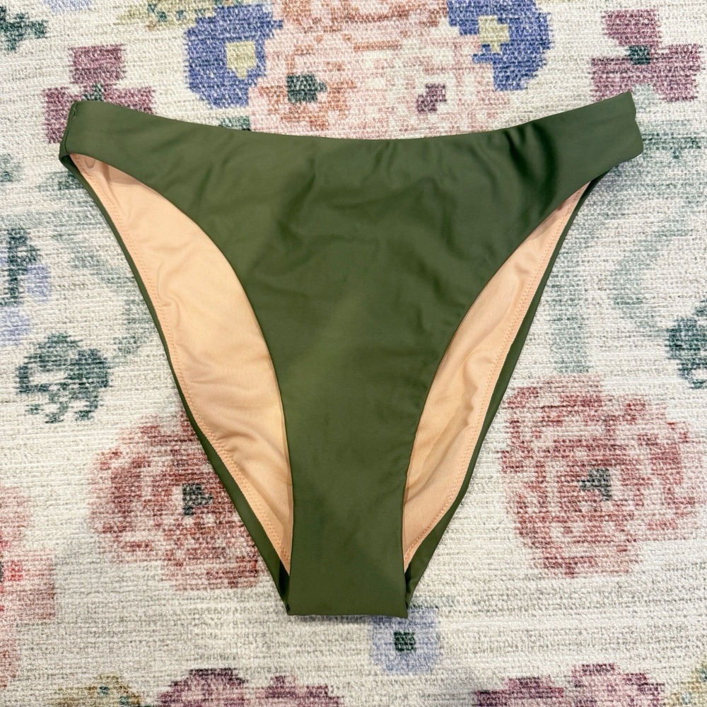J Crew Womens High Waist Cheeky Bikini Bottoms Size Small Green Resort NWT‎
